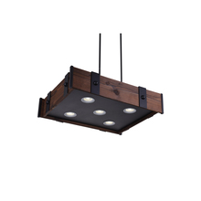 CWI Lighting 9748P28-5-101 - Pago Drum Shade Island Light With Black & Wood Finish